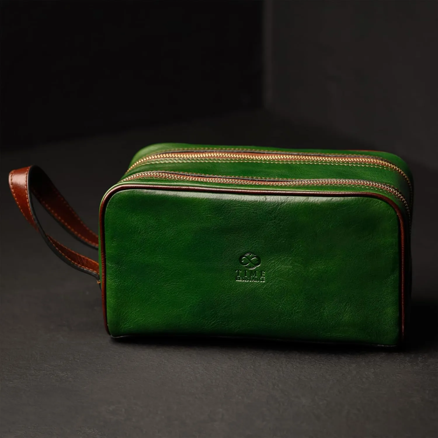 Time Resistance Leather Cosmetic Bag Toiletry Italian Classy Dopp Kit