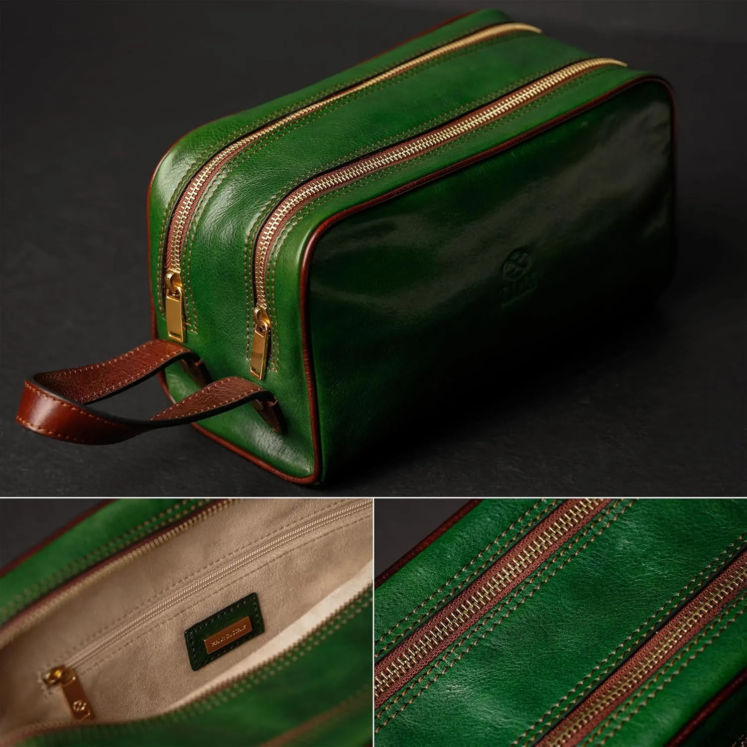 Time Resistance Leather Cosmetic Bag Toiletry Italian Classy Dopp Kit
