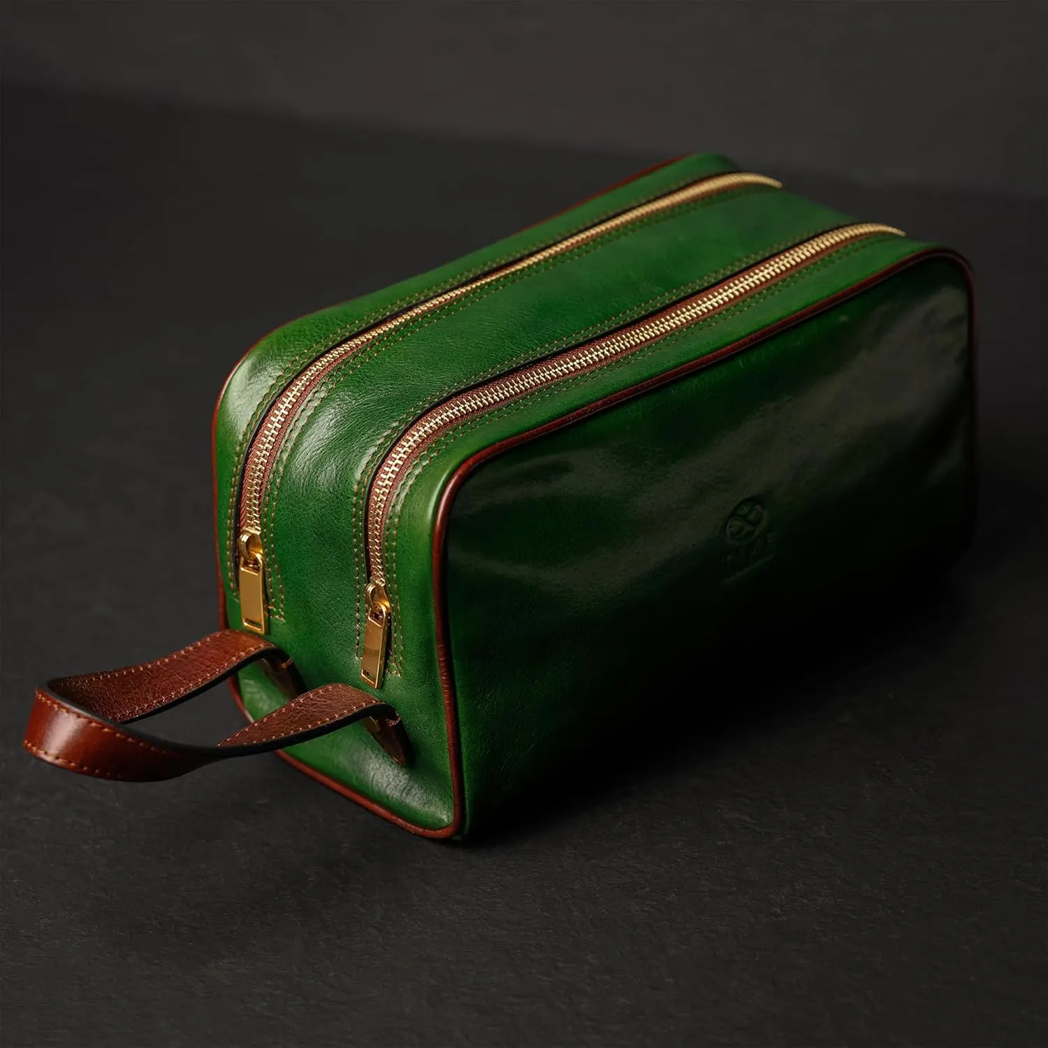 Time Resistance Leather Cosmetic Bag Toiletry Italian Classy Dopp Kit