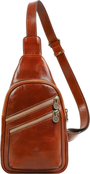 Time Resistance Leather Crossbody Bag - Brown Sling Bag - Messenger Bag for Men and Women - Handmade Shoulder Bag Backpack