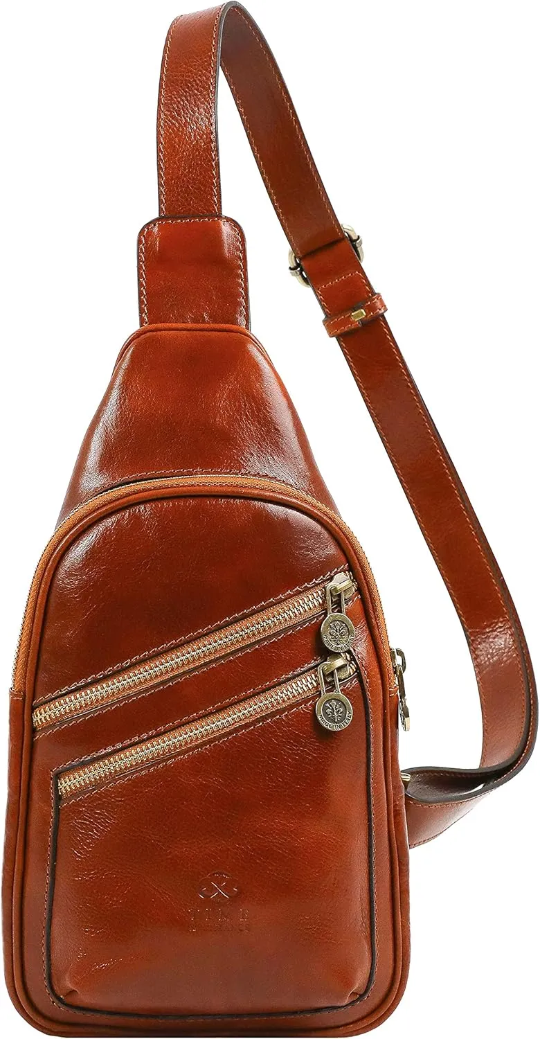 Time Resistance Leather Crossbody Bag - Brown Sling Bag - Messenger Bag for Men and Women - Handmade Shoulder Bag Backpack