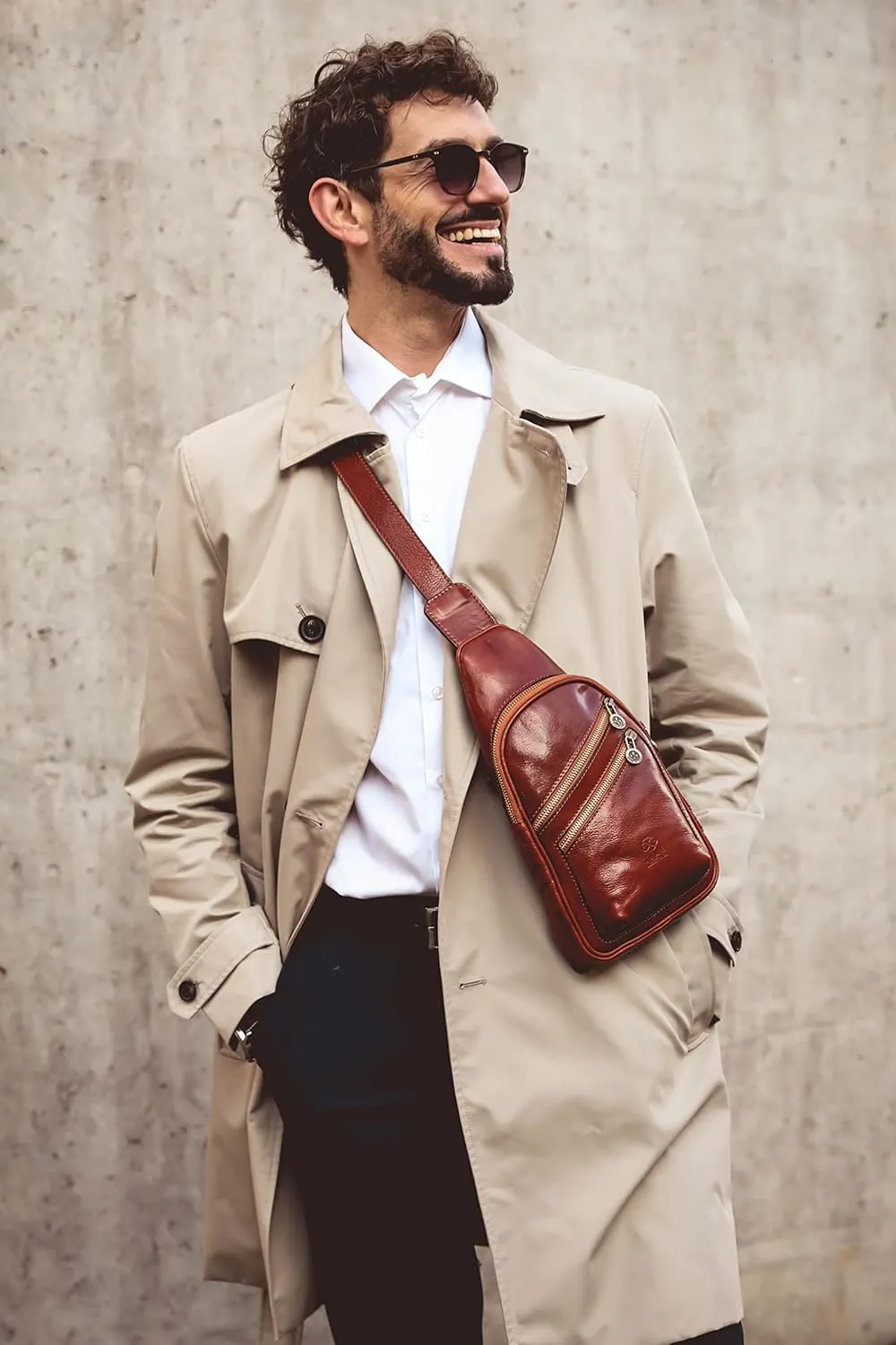 Time Resistance Leather Crossbody Bag - Brown Sling Bag - Messenger Bag for Men and Women - Handmade Shoulder Bag Backpack