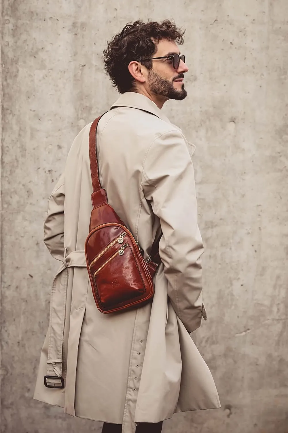 Time Resistance Leather Crossbody Bag - Brown Sling Bag - Messenger Bag for Men and Women - Handmade Shoulder Bag Backpack