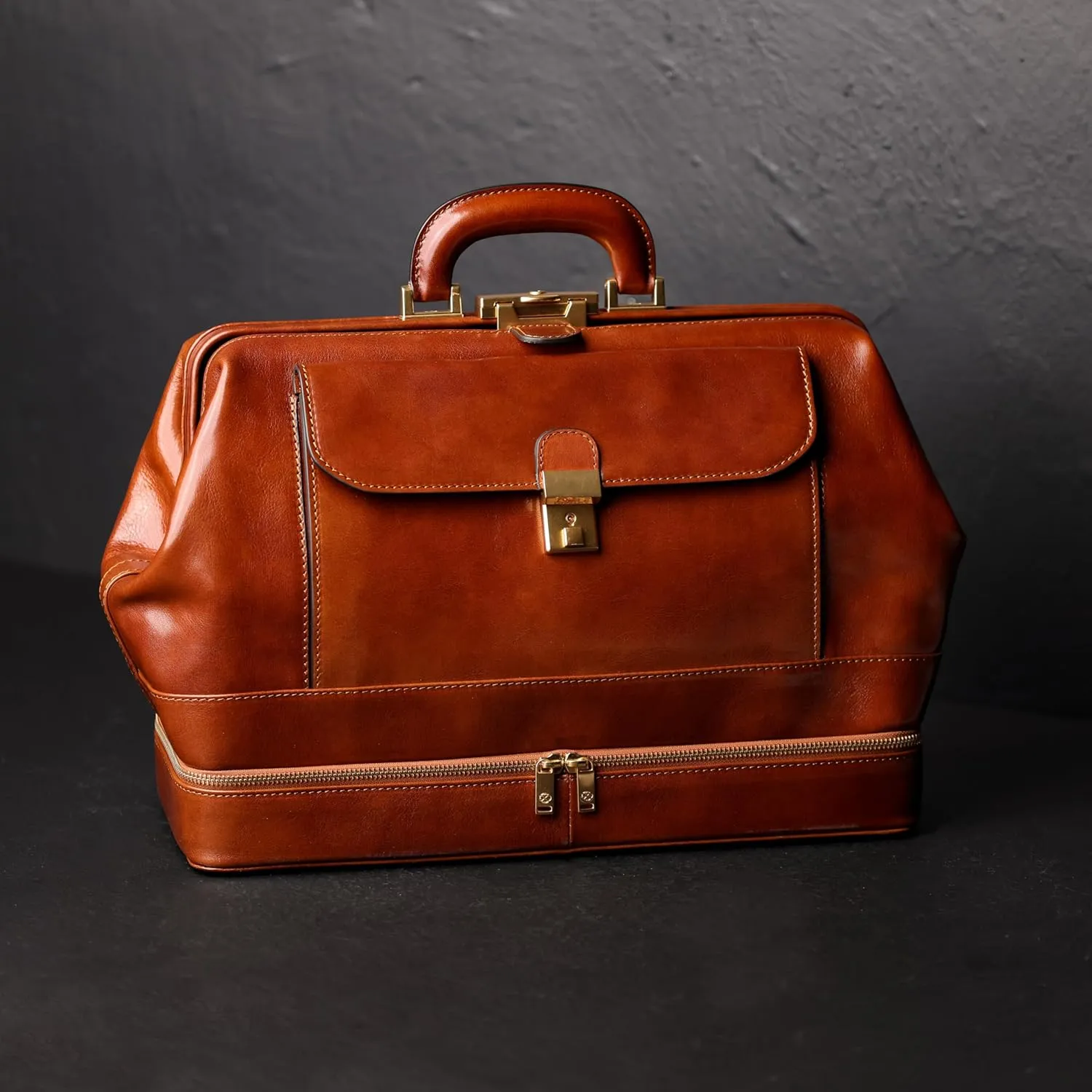 Time Resistance Leather Doctor Bag - Italian Handmade Medical Bag - Vintage Style Handbag - Real Leather Briefcase