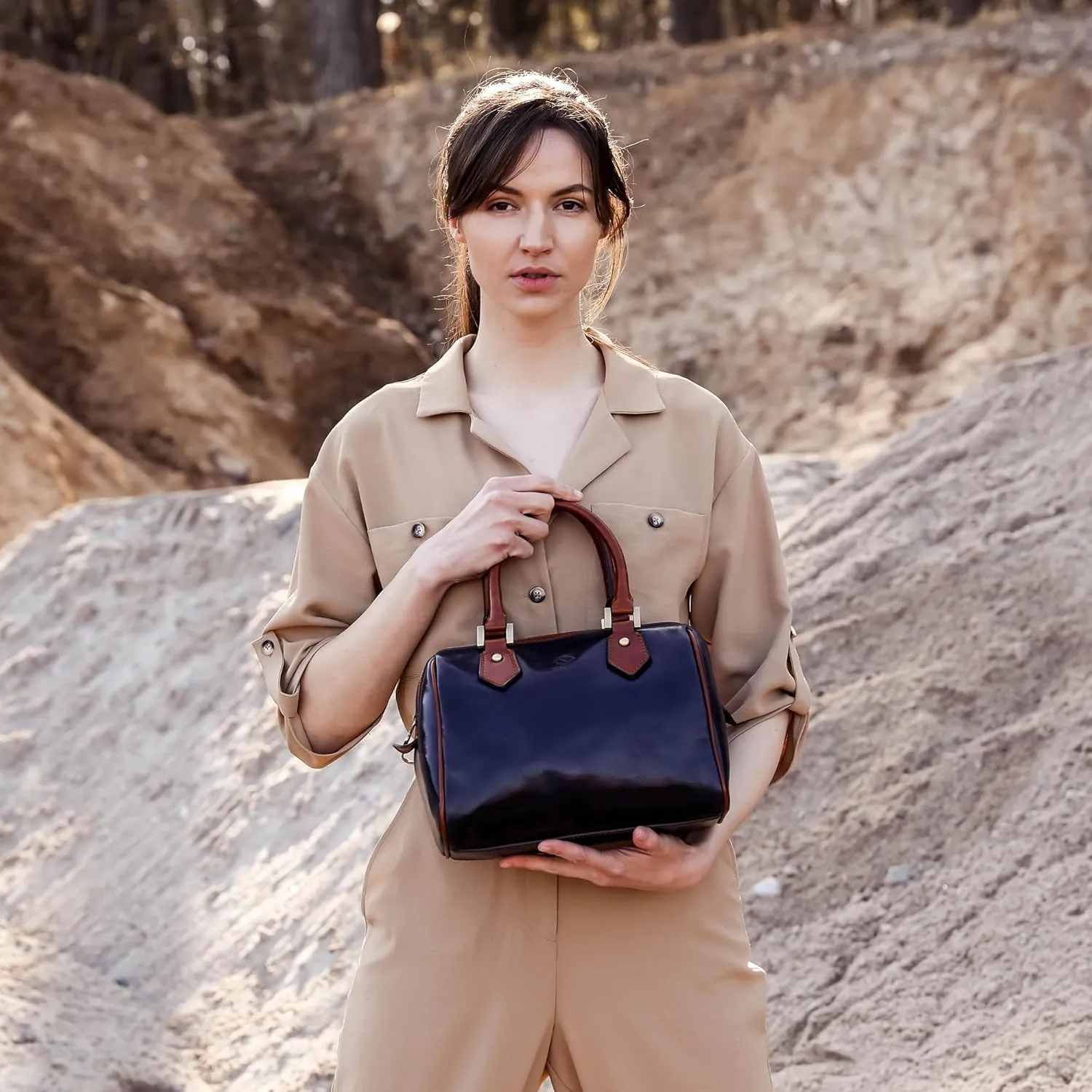 Time Resistance Leather Handbag - Full-Grain Leather Purse for Women - Top Handle Bag - Tote Bag
