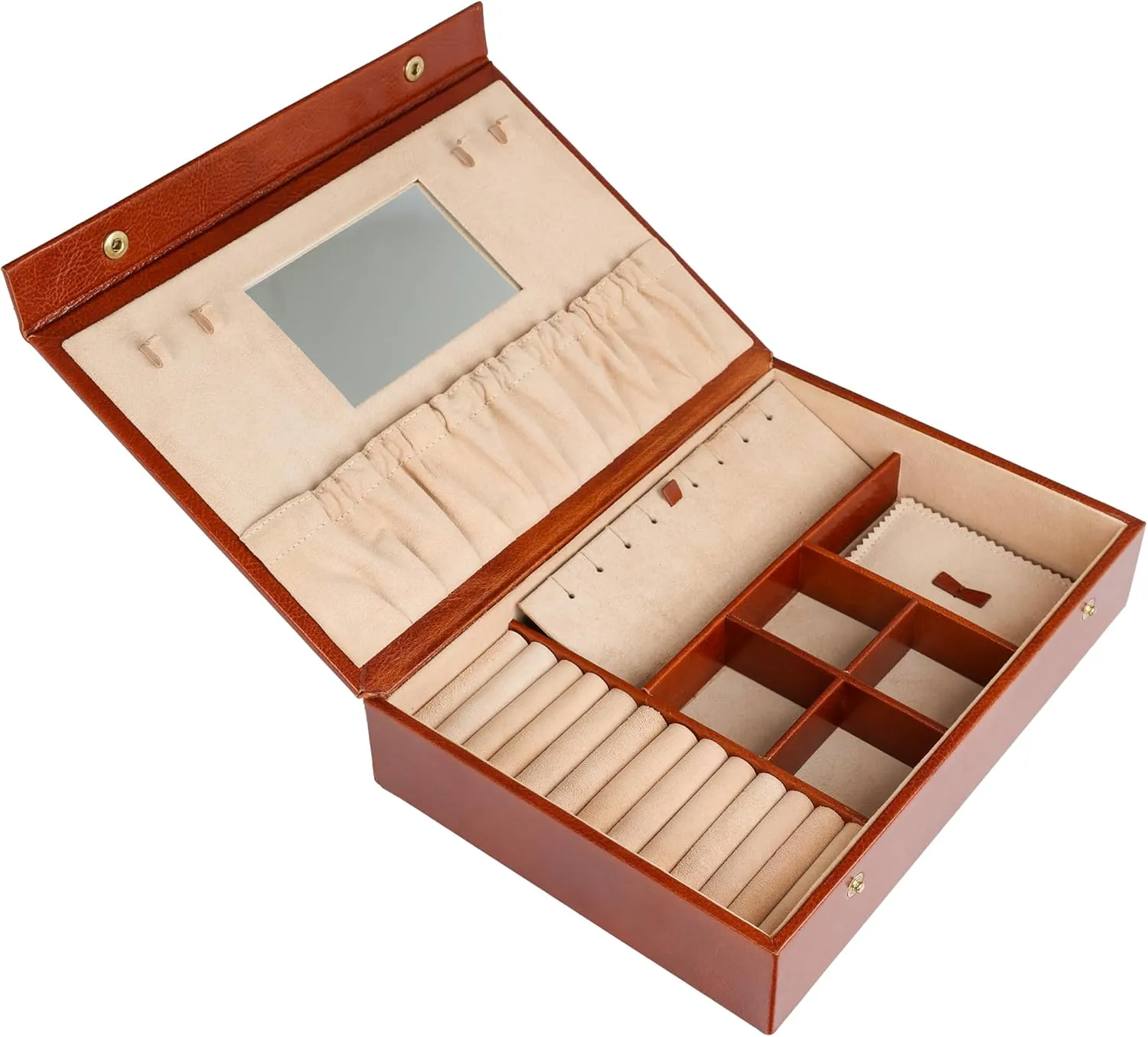 Time Resistance Leather Jewelry Box - Full Grain Leather Organizer, Accessories Storage for Women - Genuine Leather Case (Cognac Brown)