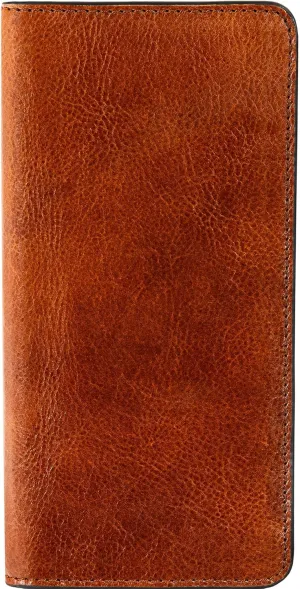 Time Resistance Long Leather Wallet - Bifold Mens Suit Leather Wallet - Checkbook Wallet - Tall Billfold Card Wallet - Slim Wallet Made in Italy (Cognac Brown)