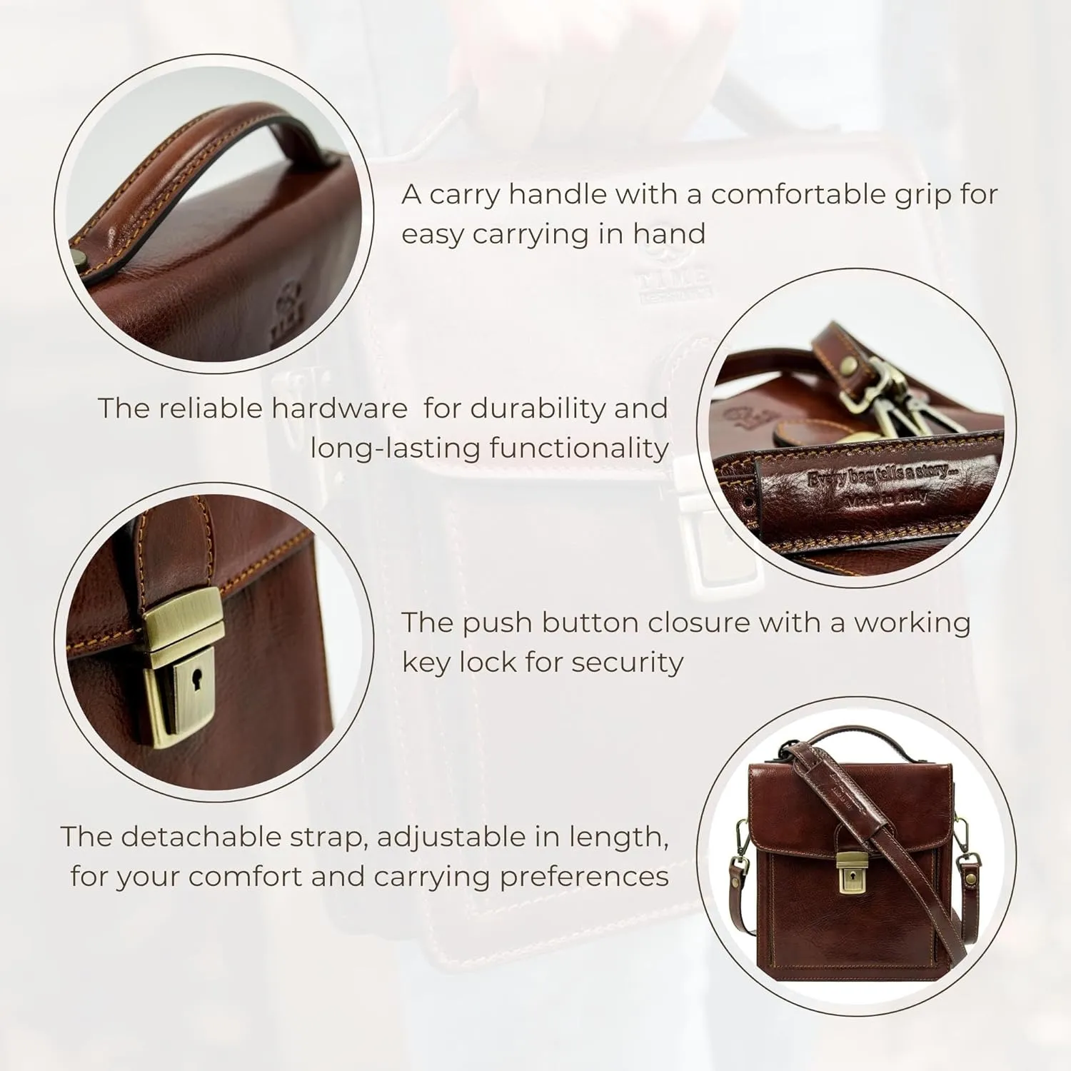 Time Resistance Small Leather Briefcase for Men - Crossbody Bag - Italian Leather Messenger Bag - Gift Box Included