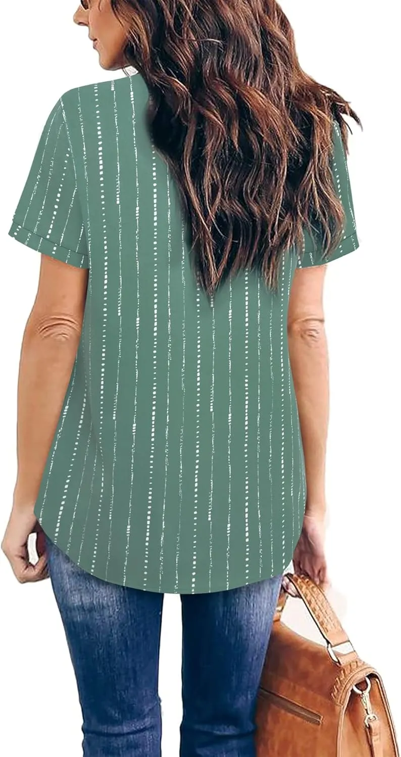 Timeson Women's V Neck Short Sleeve Curved Hem Sheer Chiffon Blouse Shirts Tops