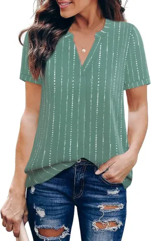 Timeson Women's V Neck Short Sleeve Curved Hem Sheer Chiffon Blouse Shirts Tops