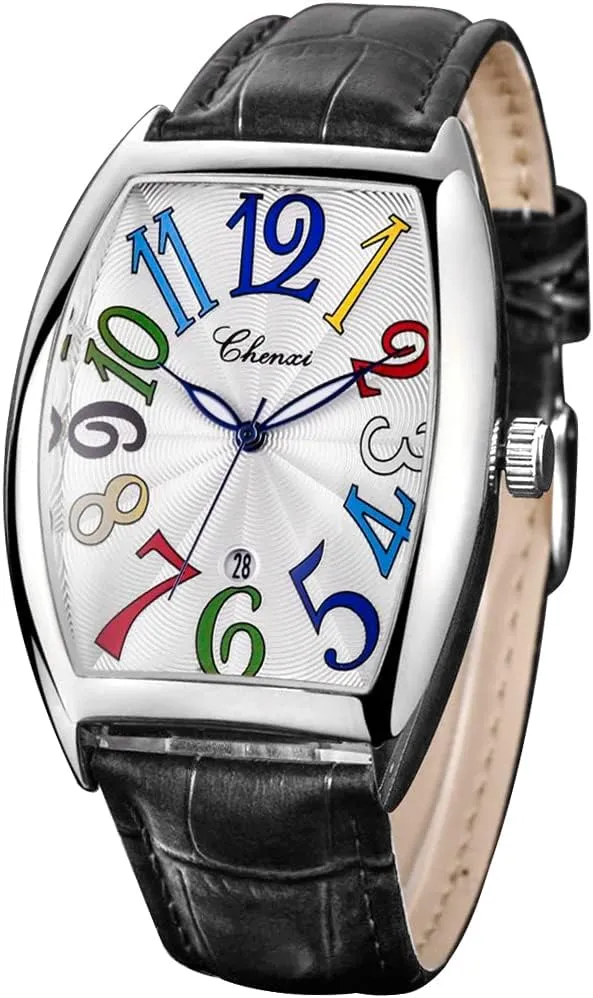 Tiong Leather Band Men's Moon Design Watch, Roman Digital Leather Band Watch with Box for Men