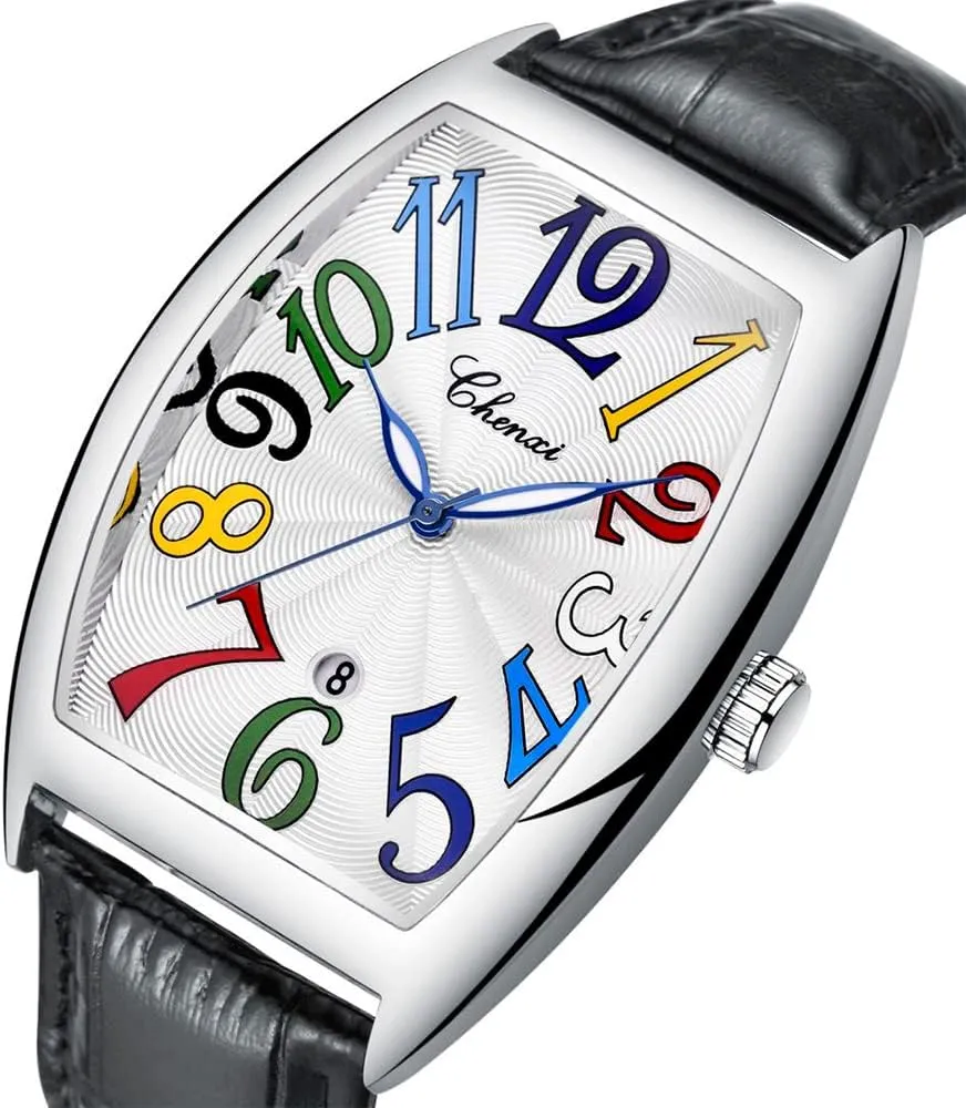 Tiong Leather Band Men's Moon Design Watch, Roman Digital Leather Band Watch with Box for Men