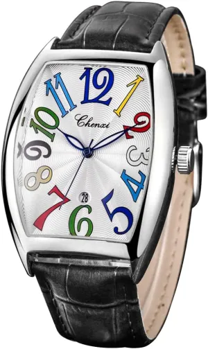 Tiong Leather Band Men's Moon Design Watch, Roman Digital Leather Band Watch with Box for Men