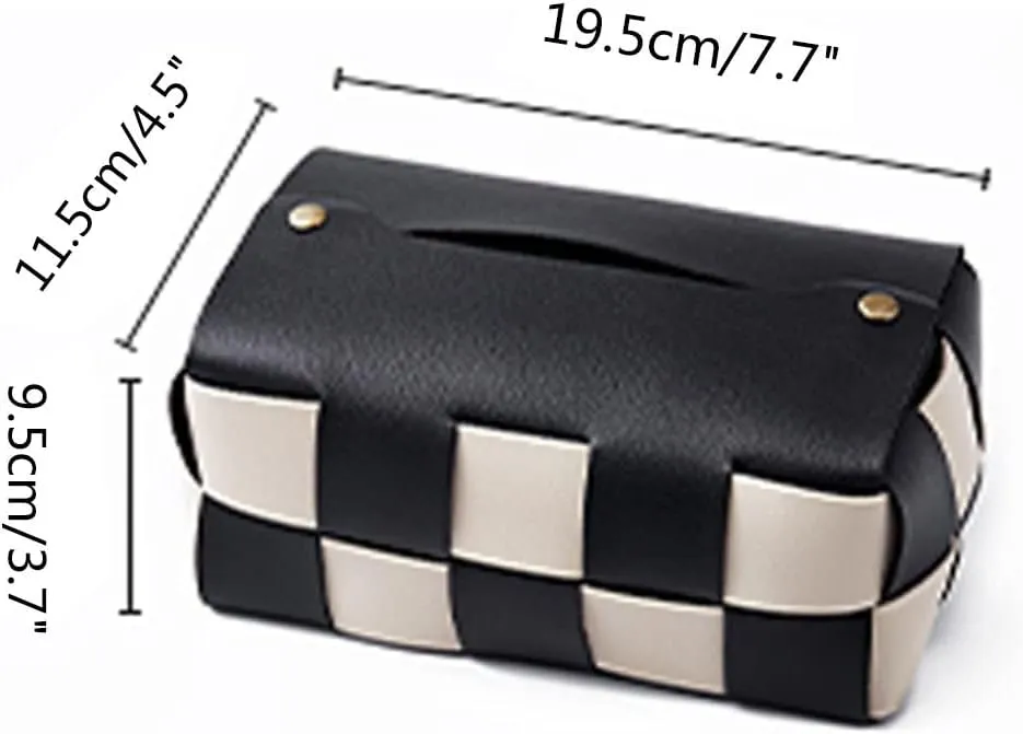 Tissue Box Cover, Tissue Holder Box Car Chessboard PU Paper Towel Box Household Living Room Bedside Leather Paper Drawer Advanced Paper Towel Dust Bag Tissue Holder Case(White)