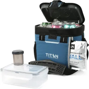 Titan Fridge Cold Zipperless Insulated Lunch Box - With Reusable Gel Ice Packs Plus Food Container Set - Sail Blue