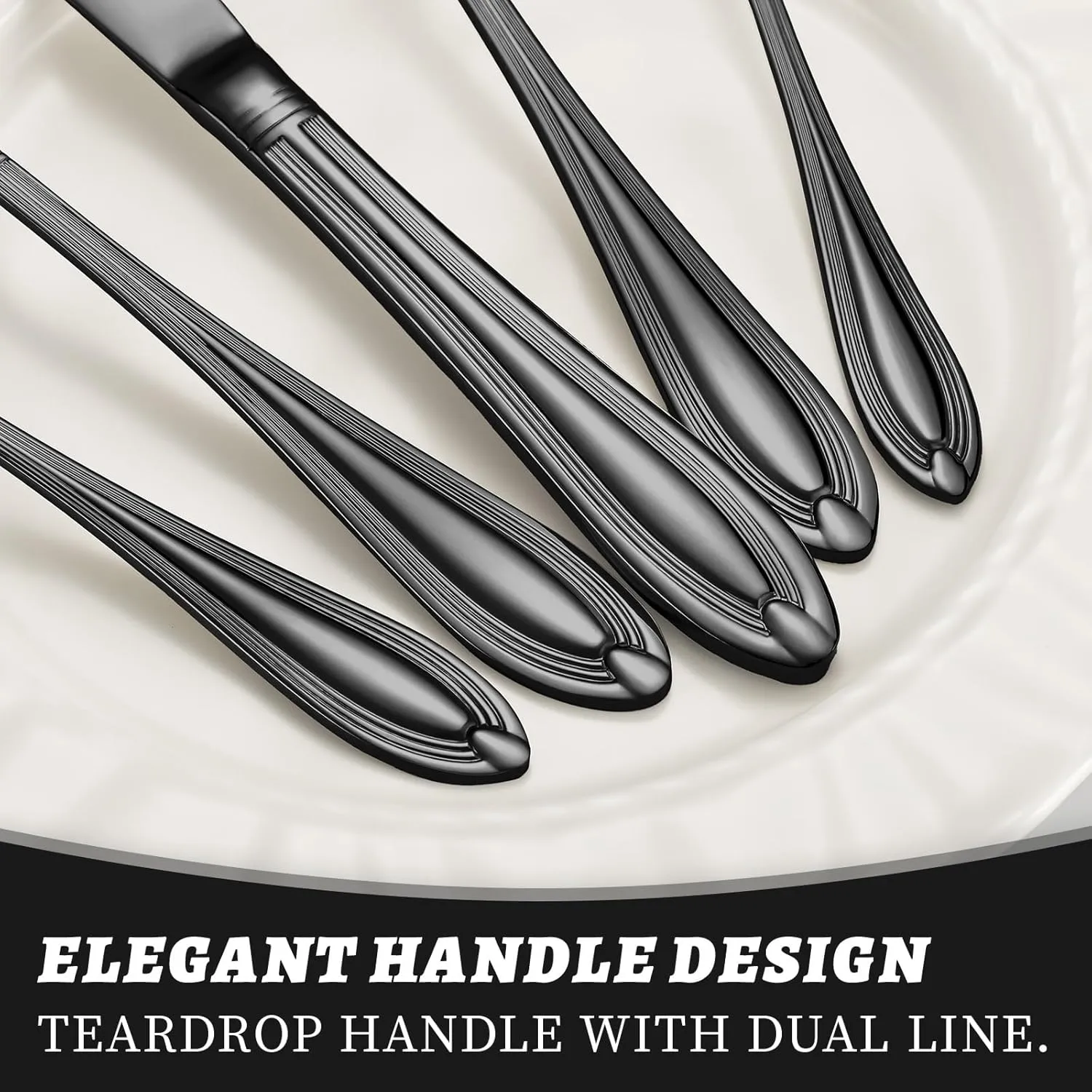TIVOLI 30 Piece Black Silverware Set for 6 Stainless Steel Flatware Serving Sets Mirrored Polishing Cutlery Set Include Knife Fork and Spoon for Home, Kitchen Wedding Housewarming Gift