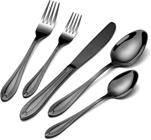 TIVOLI 30 Piece Black Silverware Set for 6 Stainless Steel Flatware Serving Sets Mirrored Polishing Cutlery Set Include Knife Fork and Spoon for Home, Kitchen Wedding Housewarming Gift