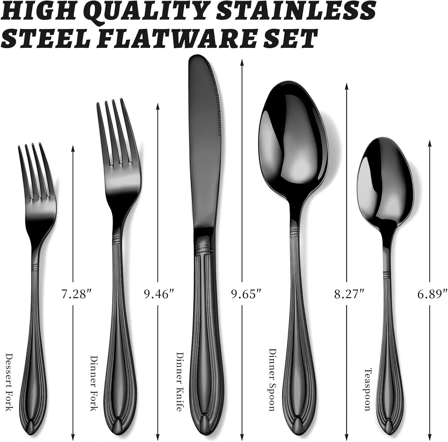 TIVOLI 30 Piece Black Silverware Set for 6 Stainless Steel Flatware Serving Sets Mirrored Polishing Cutlery Set Include Knife Fork and Spoon for Home, Kitchen Wedding Housewarming Gift
