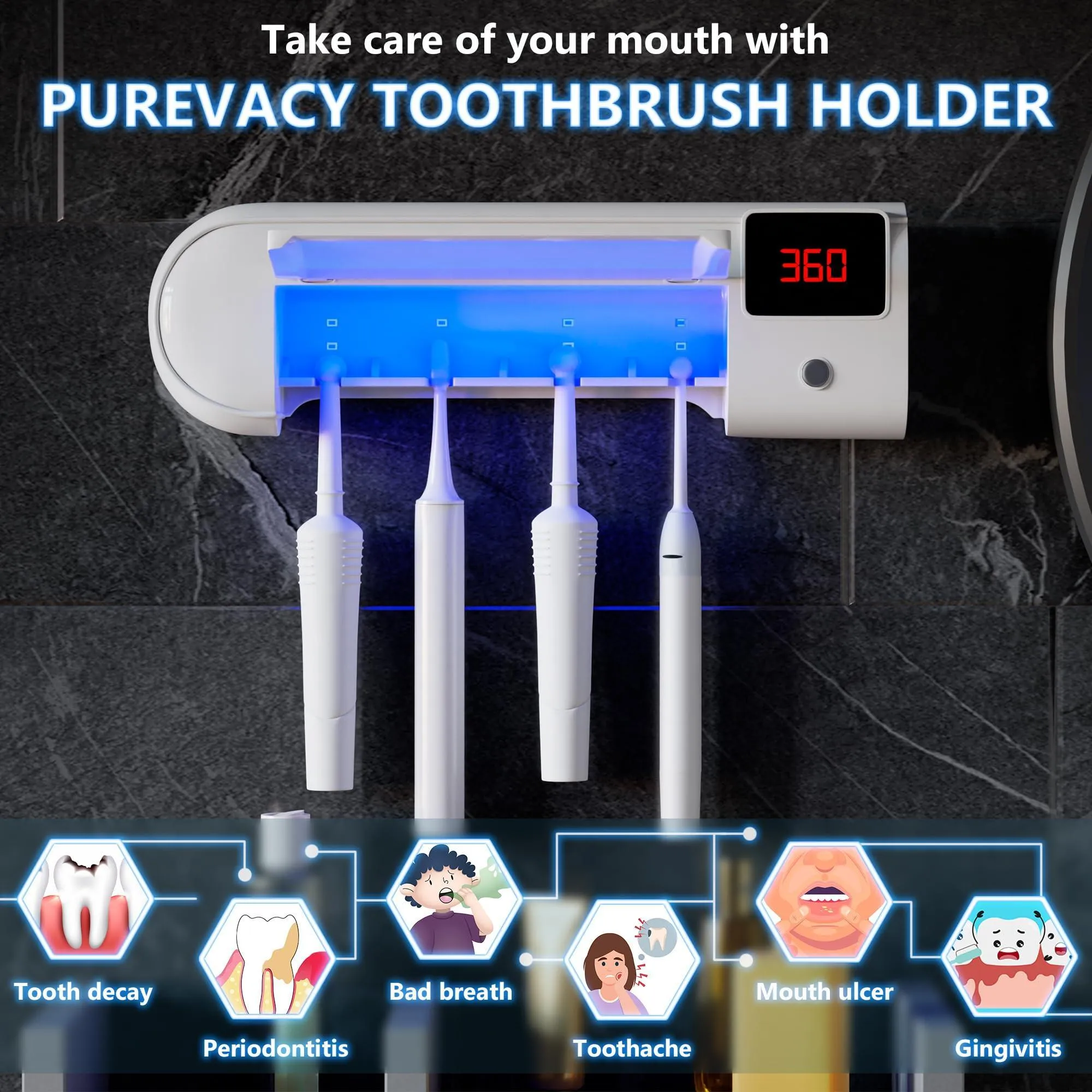 Toothbrush Holder Wall Mounted with 4 Slots.