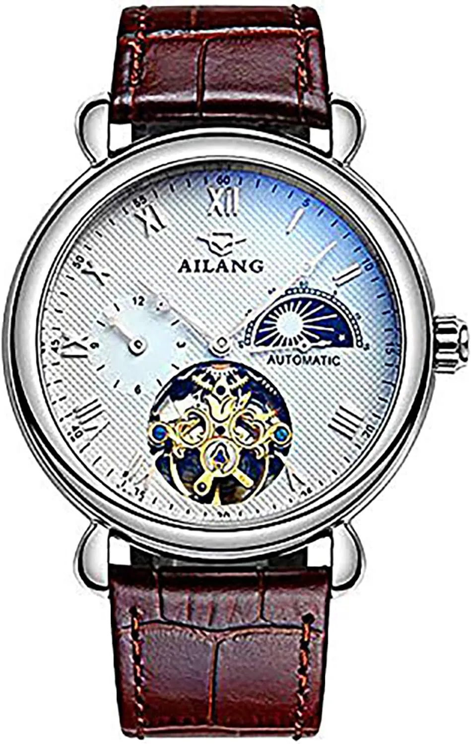 Top Brand Automatic Mechanical Watch Men Skeleton Steampunk Leather Watches Luxury Tourbillon Waterproof Wristwatch Roman Dial -475