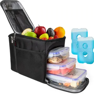 Top&Top Insulated Lunch Box Set and Cooler Bag for Men, Women (Tote Lunch Bag Includes 3 Reusable Meal Prep Containers   2 Ice Pack   Detachable Shoulder Strap) Lunch Box for School, Office, Camping