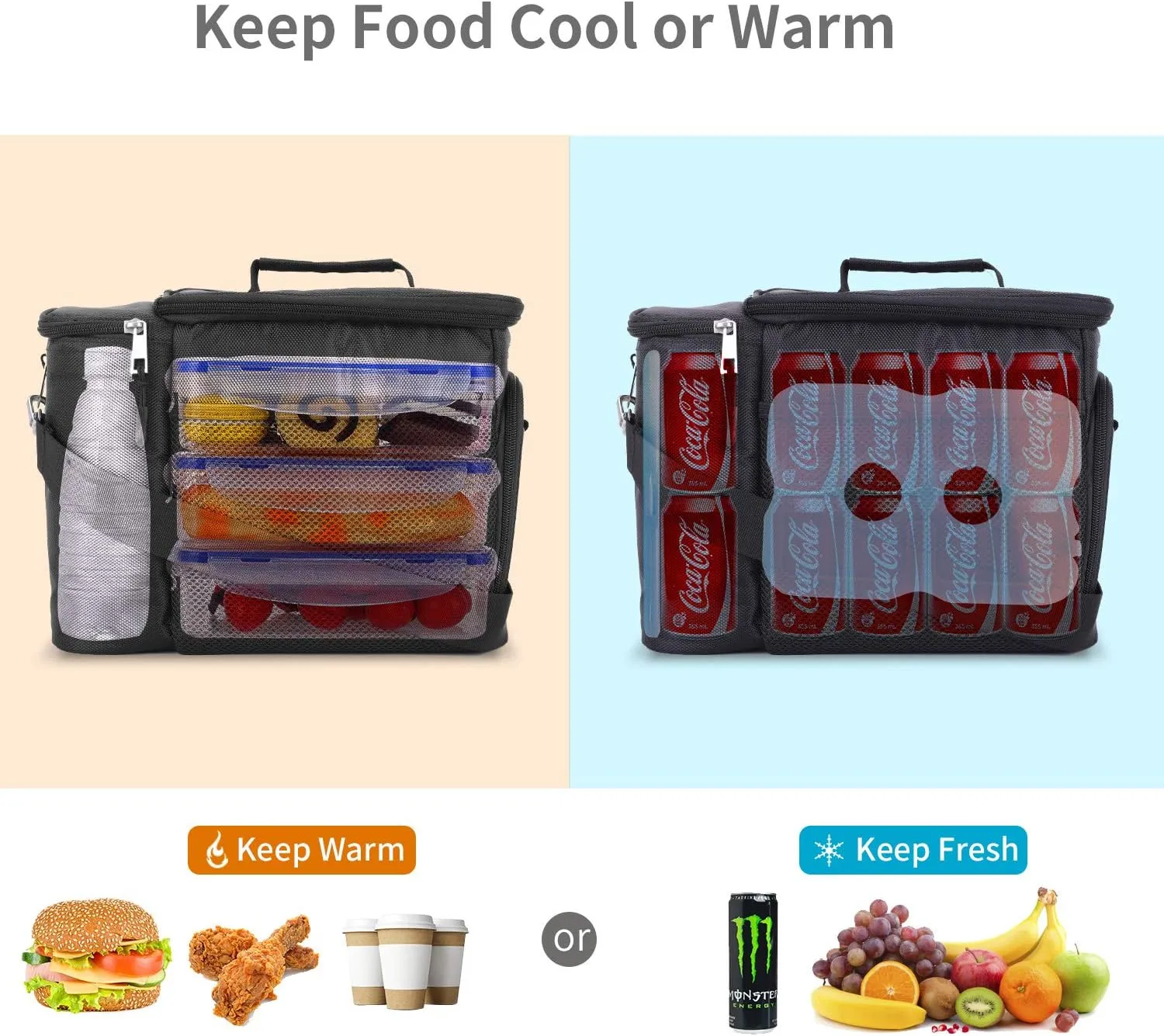 Top&Top Insulated Lunch Box Set and Cooler Bag for Men, Women (Tote Lunch Bag Includes 3 Reusable Meal Prep Containers   2 Ice Pack   Detachable Shoulder Strap) Lunch Box for School, Office, Camping