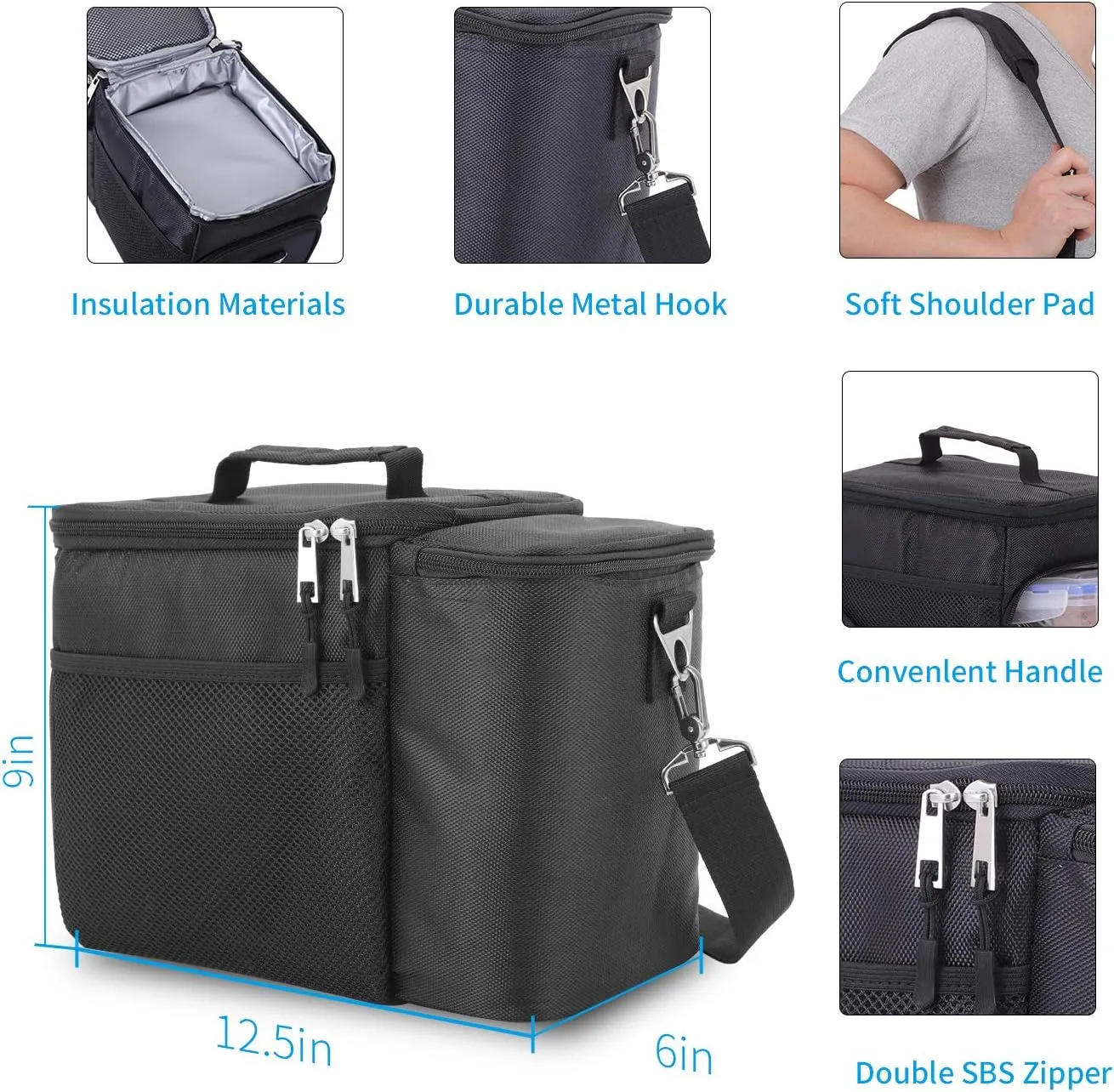 Top&Top Insulated Lunch Box Set and Cooler Bag for Men, Women (Tote Lunch Bag Includes 3 Reusable Meal Prep Containers   2 Ice Pack   Detachable Shoulder Strap) Lunch Box for School, Office, Camping