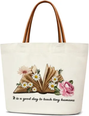 Tote Bag For Women Large Shoulder Canvas Tote Bag with Leather Handles Reusable Grocery Bags for Shopping - B