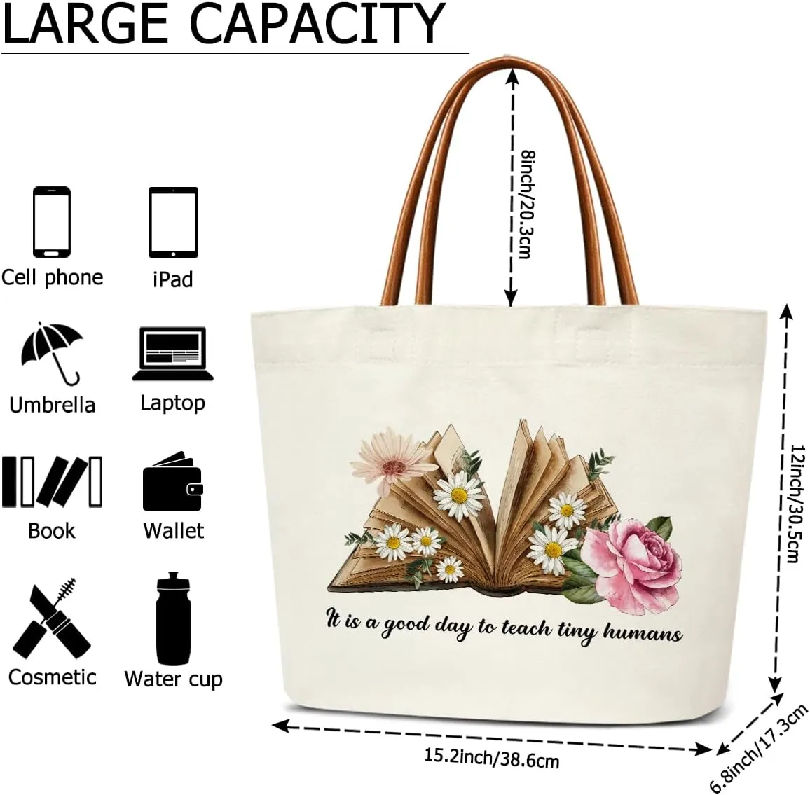 Tote Bag For Women Large Shoulder Canvas Tote Bag with Leather Handles Reusable Grocery Bags for Shopping - B