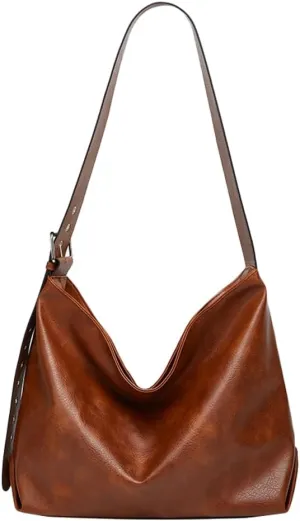 Tote Bag for Women, Soft PU Leather Handbag Vintage Solid Color Shoulder Bag Purse Commuter Underarm Bag with Zipper