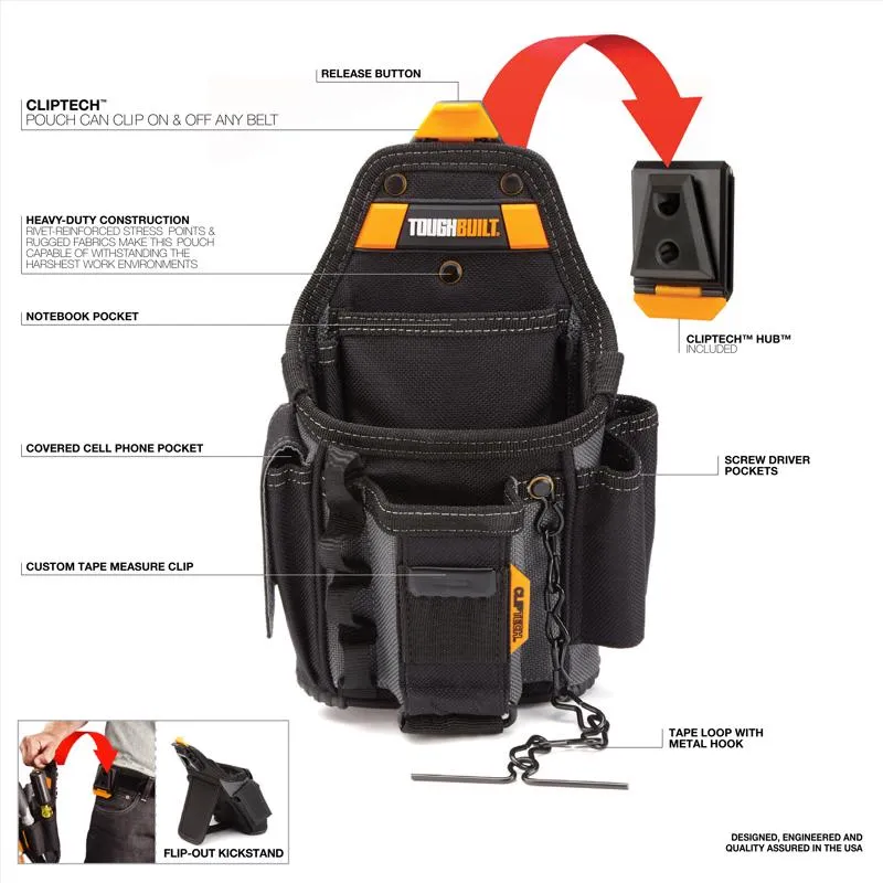 ToughBuilt 7.5 in. W X 13.5 in. H Polyester Electrician's Pouch 13 pocket Black/Gray 1 pc
