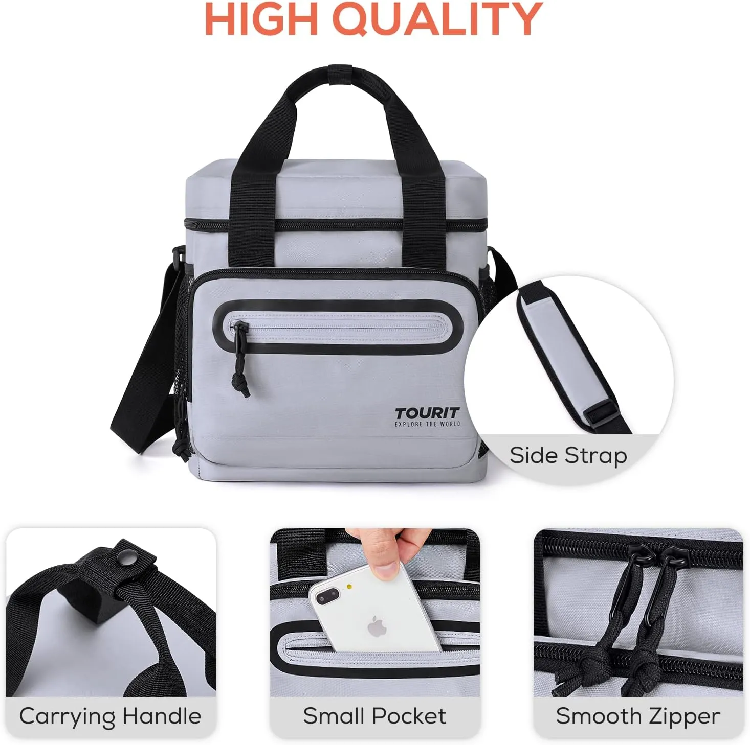 TOURIT Large Lunch Bag 14L Insulated Lunch Box Lunch Cooler for Men Women Work, Black