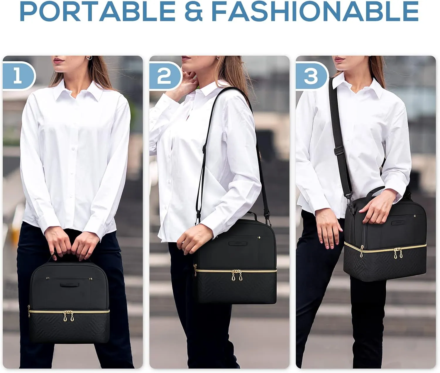 TOURIT Lunch Bag Women Double Deck Lunch Box Insulated Lunch Cooler for Women Men Work, Black