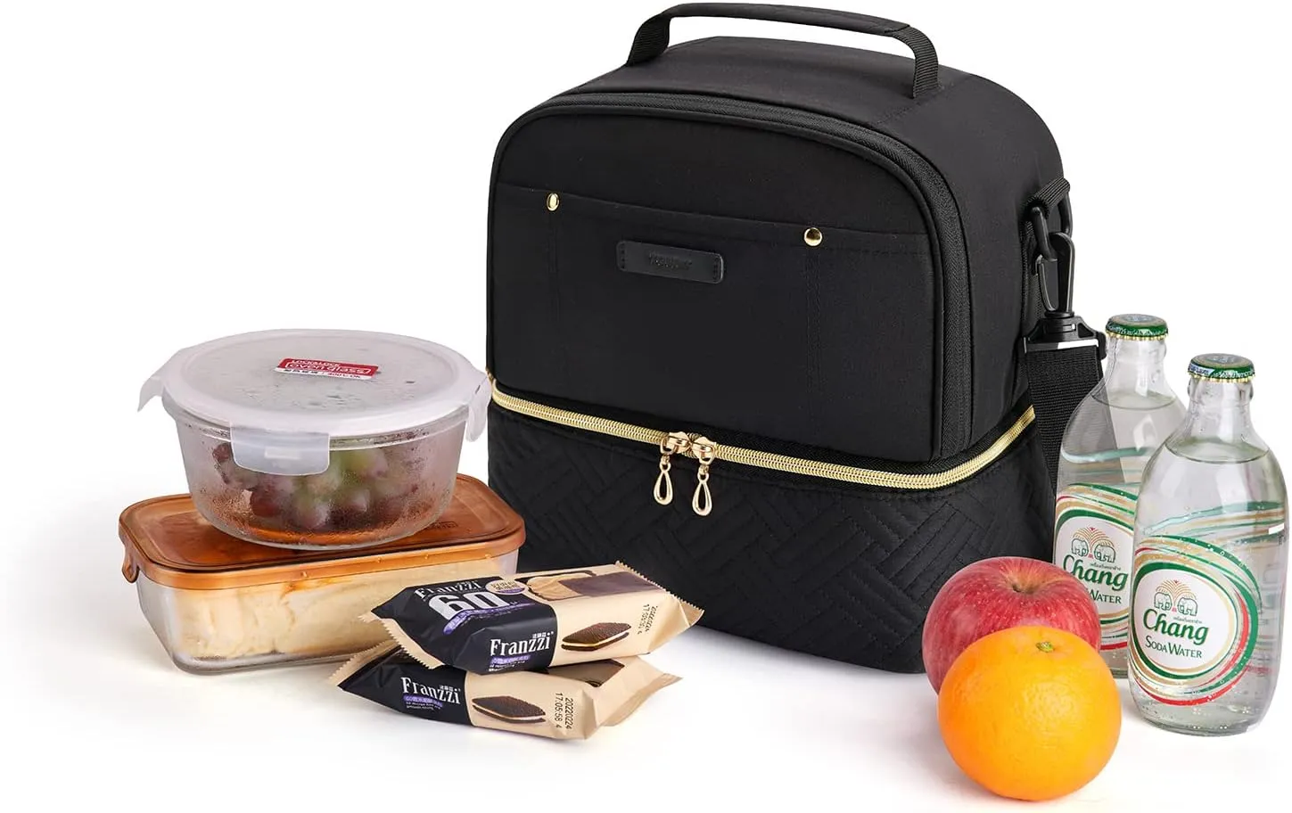 TOURIT Lunch Bag Women Double Deck Lunch Box Insulated Lunch Cooler for Women Men Work, Black