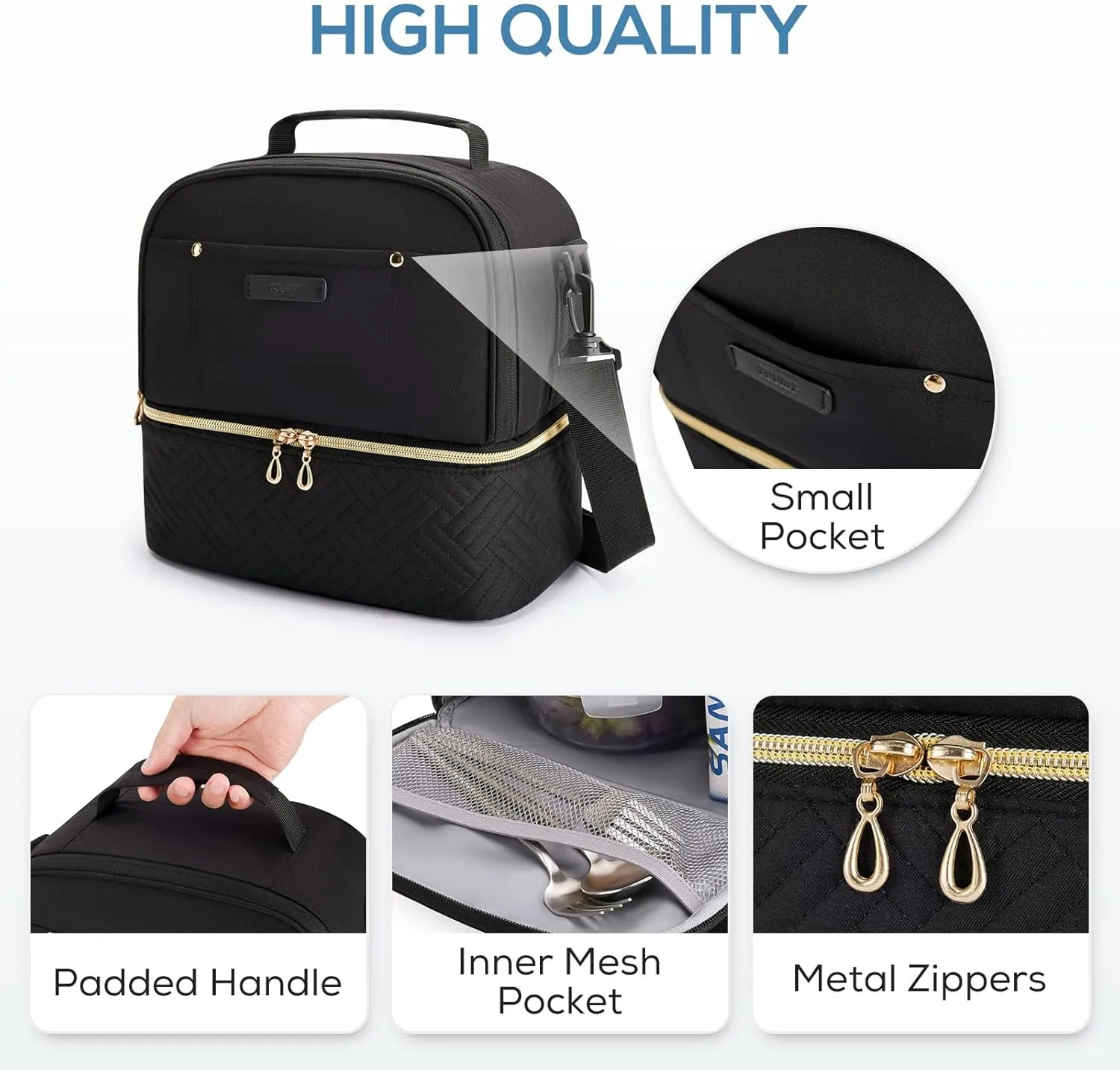 TOURIT Lunch Bag Women Double Deck Lunch Box Insulated Lunch Cooler for Women Men Work, Black