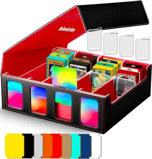 Trading Card Storage Box for Commander Display, 3000  MTG Deck Box With 4 Toploaders & Supporters, PU Leather Case Fits Yugioh TCG Magic Game & Sports Cards (Black&Red)