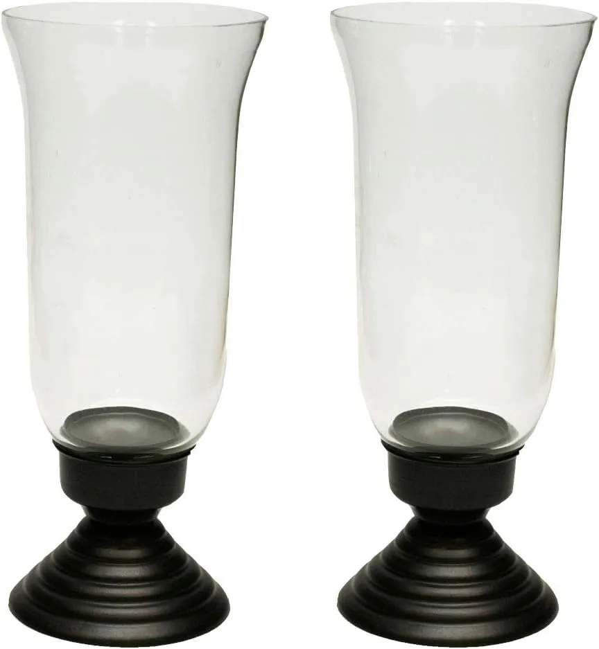 Traditional Chimney Hurricane Candle Holder Collection - Elegant Glass Table Decorations and Centerpieces for Dining/Living Room and Romantic Accent D?cor (Set of 2, Large)