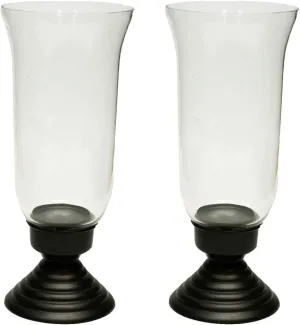 Traditional Chimney Hurricane Candle Holder Collection - Elegant Glass Table Decorations and Centerpieces for Dining/Living Room and Romantic Accent D?cor (Set of 2, Large)