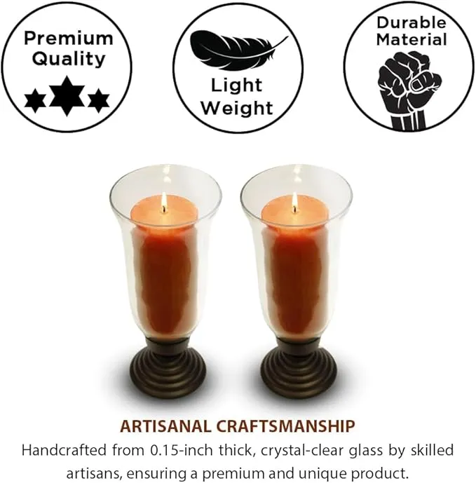 Traditional Chimney Hurricane Candle Holder Collection - Elegant Glass Table Decorations and Centerpieces for Dining/Living Room and Romantic Accent D?cor (Set of 2, Large)