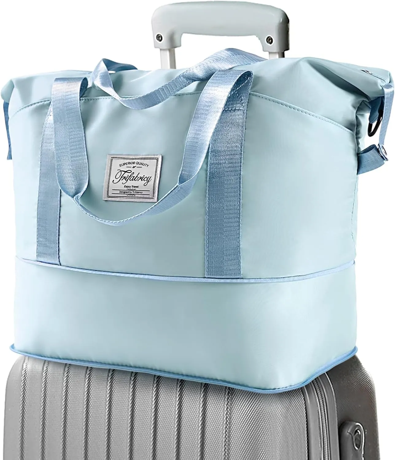 Travel Duffel - Large Shoulder Weekender Overnight Carry on With Wet Pocket, Waterproof Expandable Bag With Trolley Sleeve, Sports Tote Gym for Women, Blue