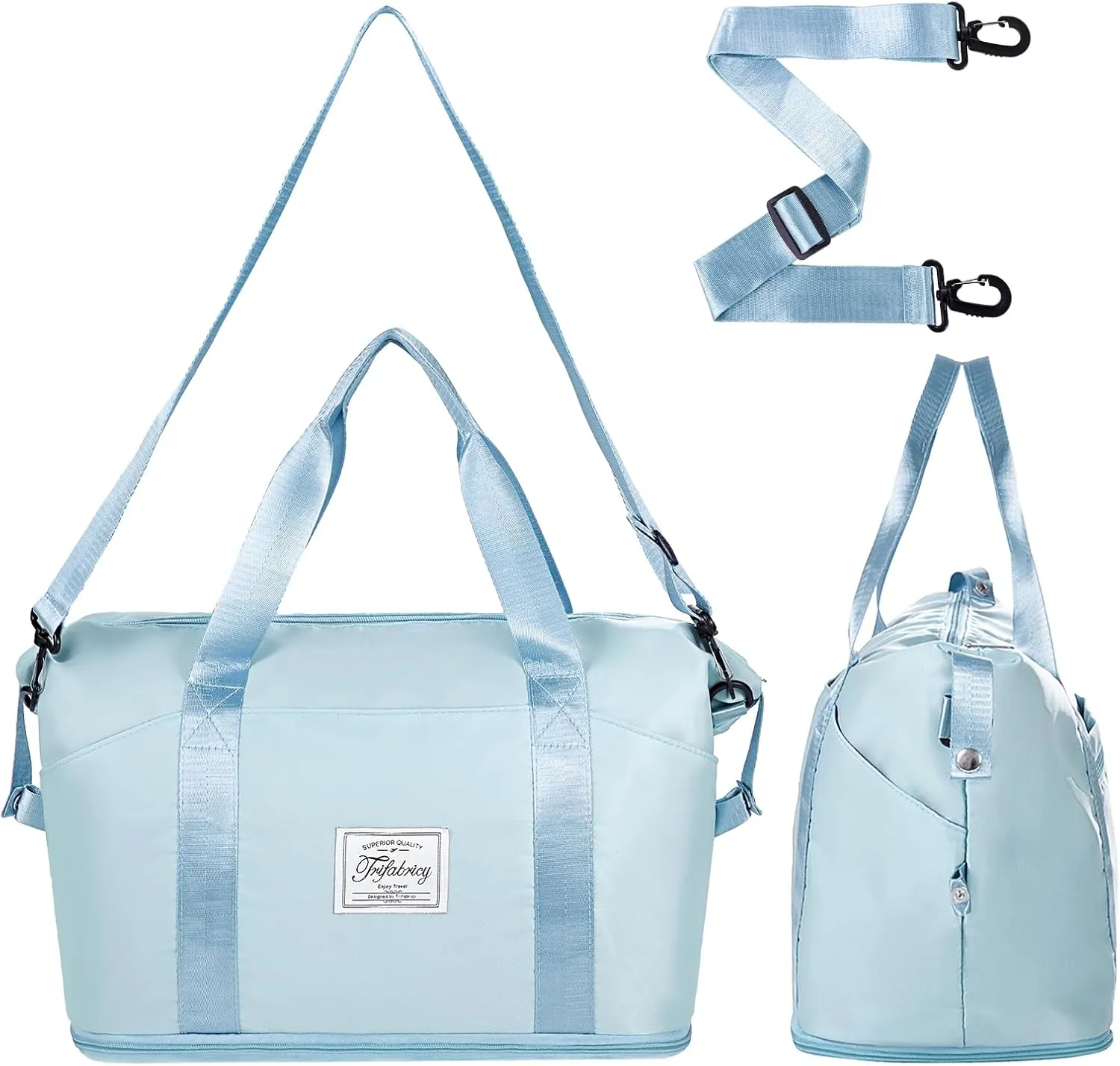 Travel Duffel - Large Shoulder Weekender Overnight Carry on With Wet Pocket, Waterproof Expandable Bag With Trolley Sleeve, Sports Tote Gym for Women, Blue