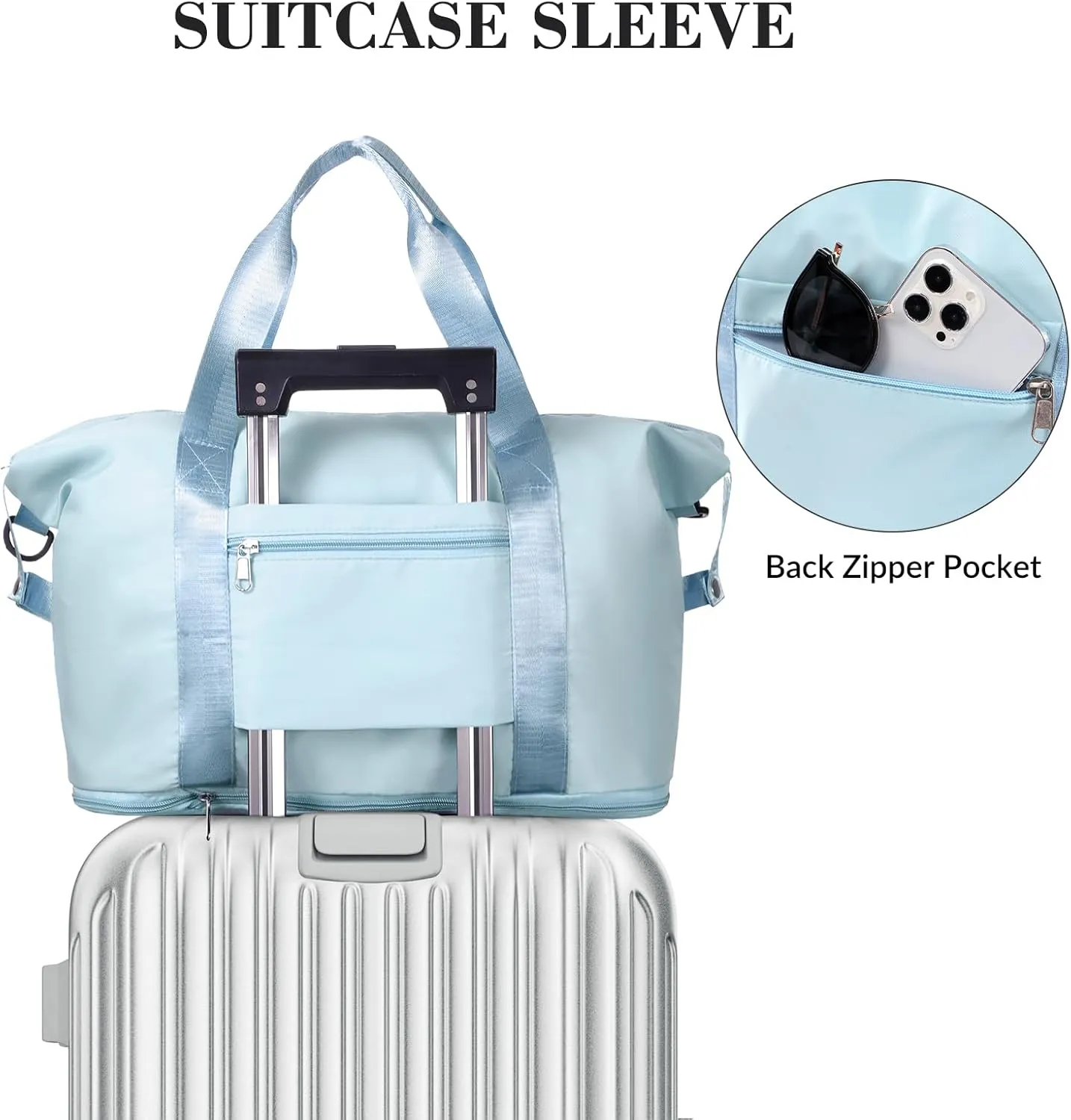 Travel Duffel - Large Shoulder Weekender Overnight Carry on With Wet Pocket, Waterproof Expandable Bag With Trolley Sleeve, Sports Tote Gym for Women, Blue