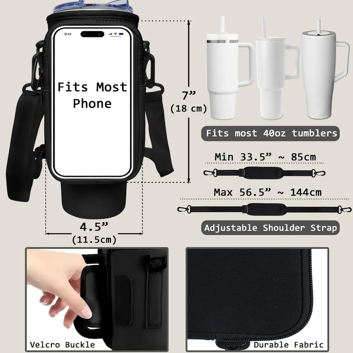 Travel Is My Therapy Personalized Water Bottle Carrier Bag, 40Oz Tumbler Pouch Holder with Strap and Zipper Pocket for Phone and Accessories, Custom Gifts for Women Travelers (B06)
