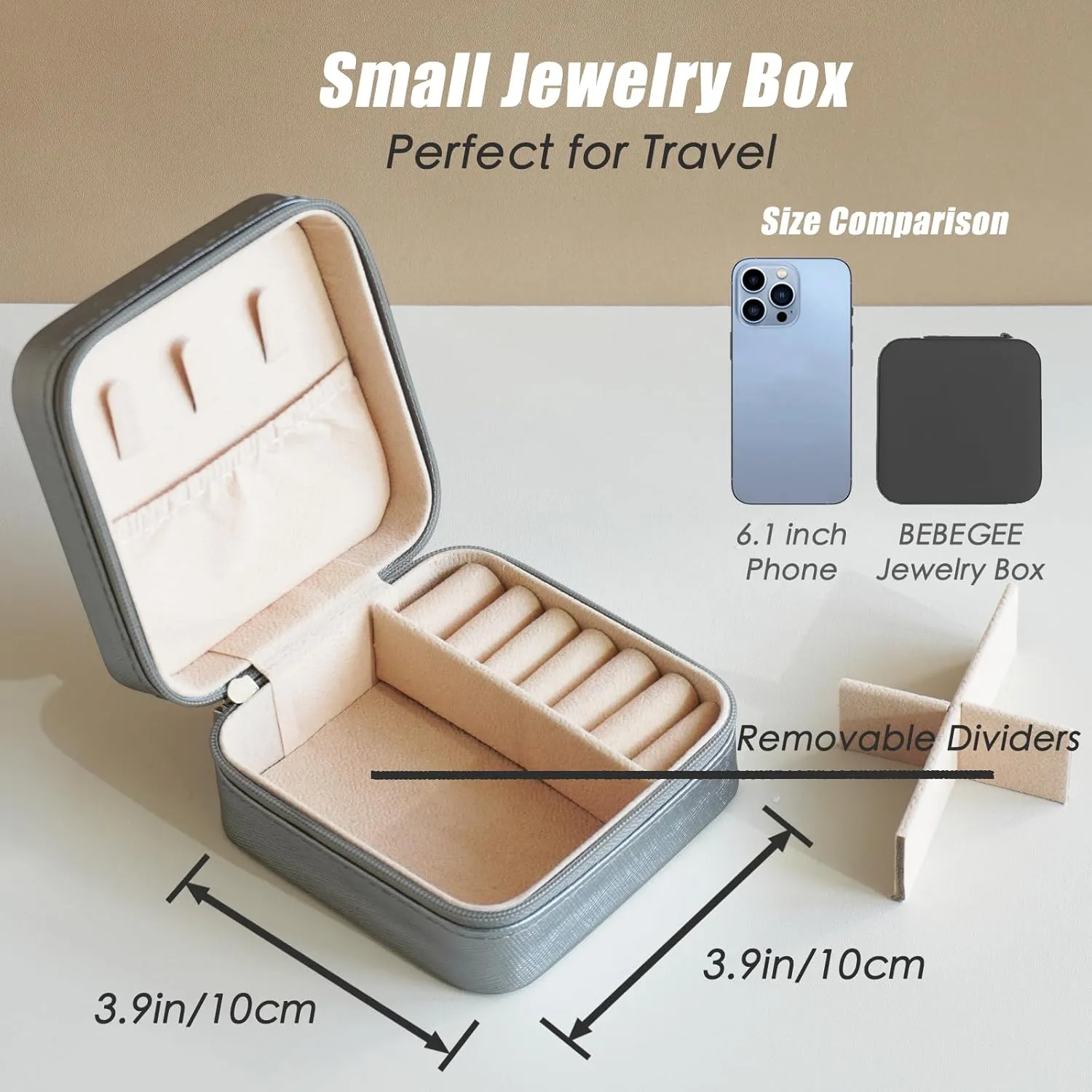 Travel Jewelry Case, Portable Mini Jewelry Travel Organizer, Small Jewelry Boxes for Women, Bridesmaid Gifts and Travel Accessories to Store Ring, Necklace, Earring (1PC, Pewter)