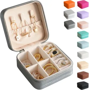 Travel Jewelry Case, Portable Mini Jewelry Travel Organizer, Small Jewelry Boxes for Women, Bridesmaid Gifts and Travel Accessories to Store Ring, Necklace, Earring (1PC, Pewter)