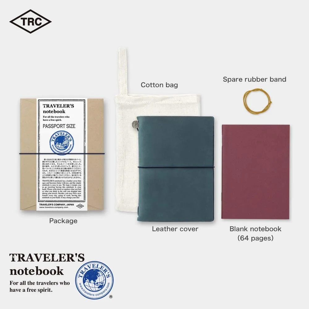 Traveler's Company Traveler's Notebook Starter Kit - Blue Leather - Passport Size