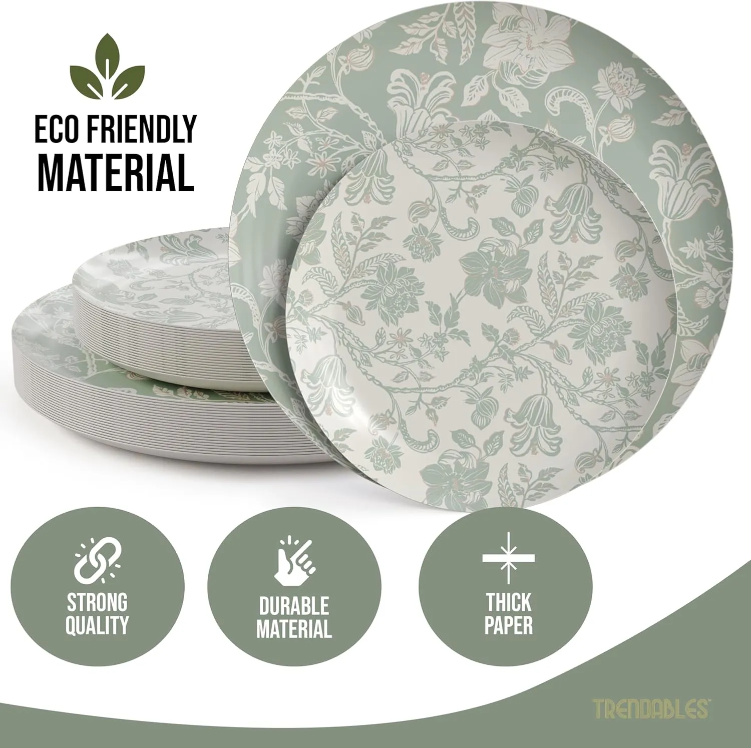 Trendables Floral Paper Plates Set for 20 Guests - 40 Pcs Fancy Disposable Plates for Party | 20 Small Dessert & 20 Large 10 Inch Plates Bulk | Gracy