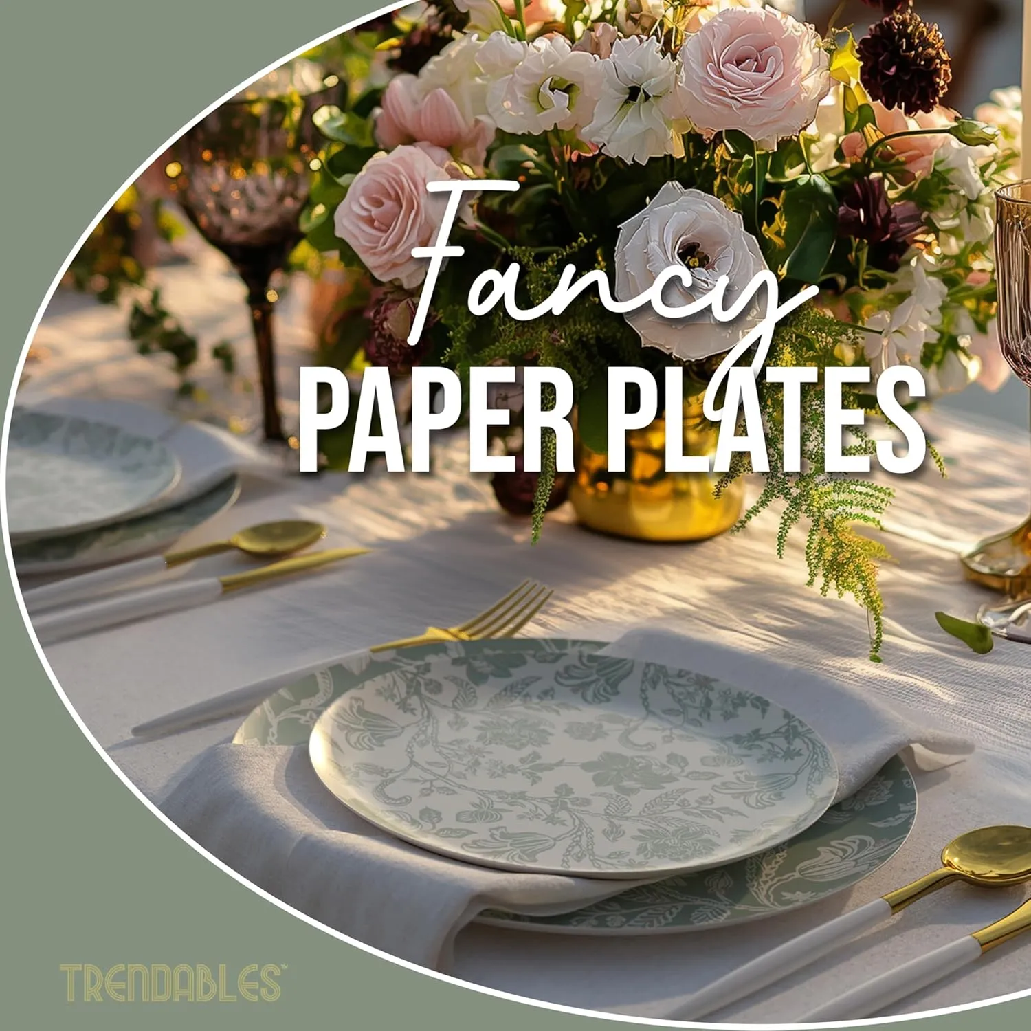 Trendables Floral Paper Plates Set for 20 Guests - 40 Pcs Fancy Disposable Plates for Party | 20 Small Dessert & 20 Large 10 Inch Plates Bulk | Gracy