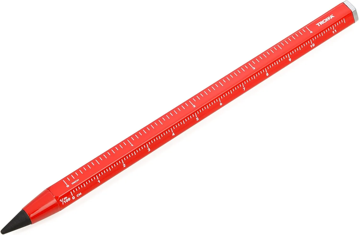 TROIKA CONSTRUCTION ENDLESS – PEN20/BK – Multitasking pencil with sustainable endless writing tip – HB, erasable, unbreakable, without sharpening – aluminium, metal– matt – red – TROIKA-original