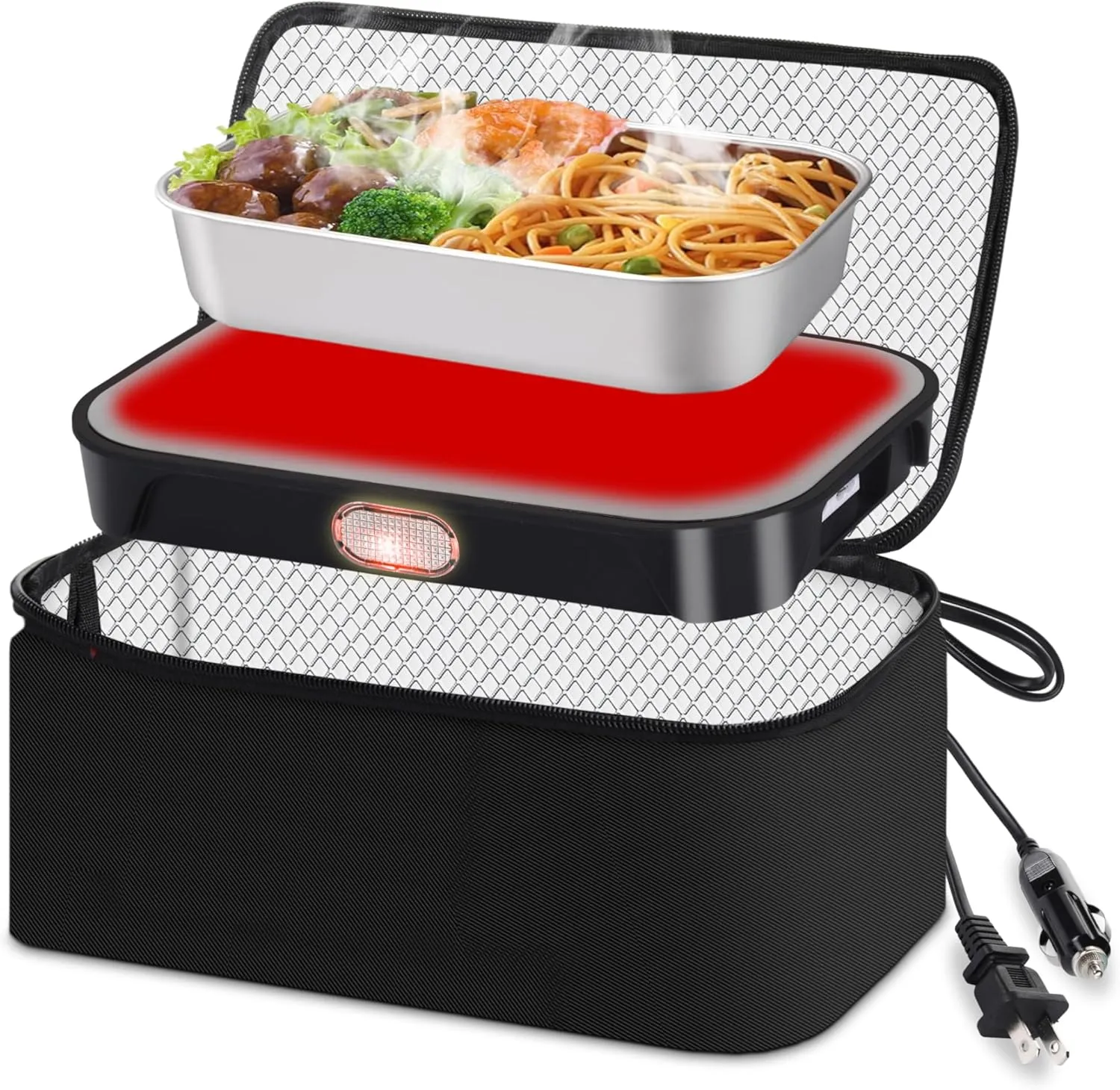 tuhood Portable Oven,4 in1 Portable Food Warmer,12/24/110/220V Heated Lunch Box Mini Microwave Food Warmer for Reheat or Cooking Food in Car Truck Work Office (Black)